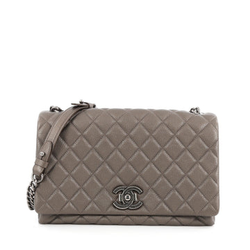 Chanel City Rock Flap Bag Quilted Metallic Goatskin Large Grey
