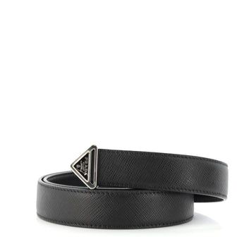 Prada Triangle Logo Buckle Belt Saffiano Leather Thin