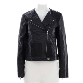 Chanel Women's CC Turnlock Zip Up Biker Jacket Quilted Leather
