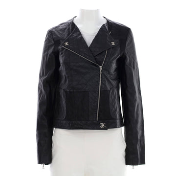 Chanel Women's CC Turnlock Zip Up Biker Jacket Quilted Leather