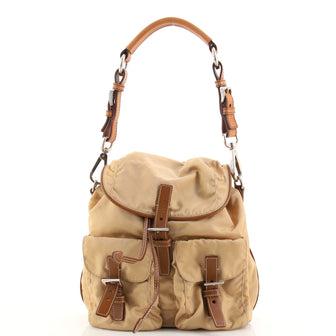 Prada Double Pocket Drawstring Shoulder Bag Tessuto