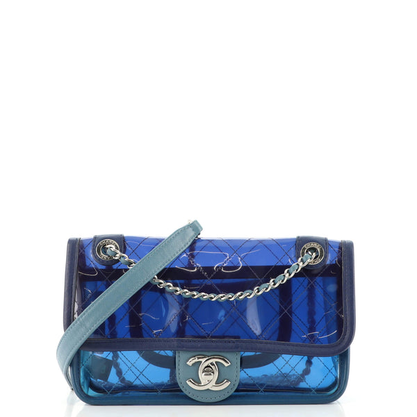 Chanel Shopping Coco Transparent Clear Quilted Lambskin Blue Pvc and  Leather Tote