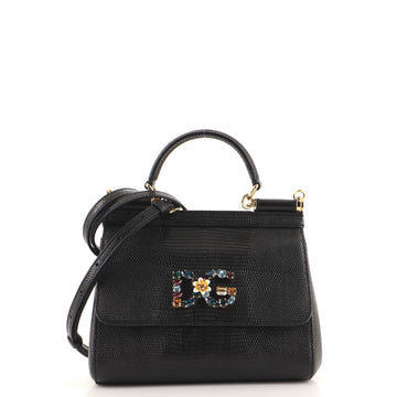 Dolce & Gabbana Miss Sicily Bag Lizard Embossed Leather with Crystal Detail Small