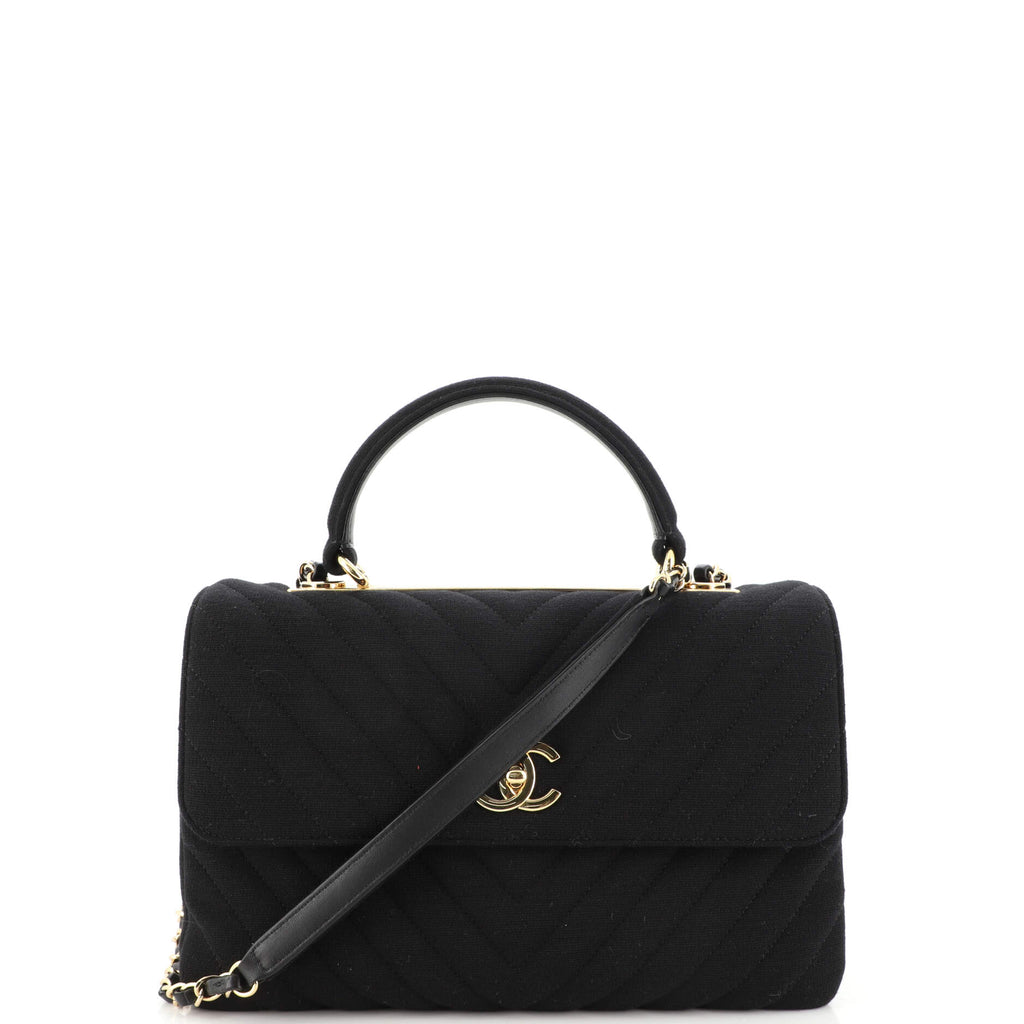 Chanel Trendy CC Top Handle Bag Chevron Jersey Small Black 1781801