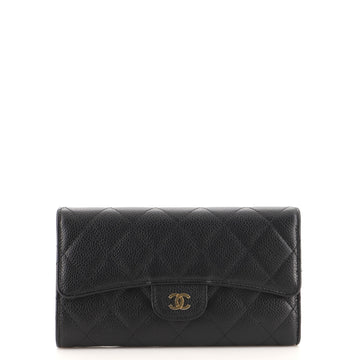 Chanel Trifold Classic Flap Wallet Quilted Caviar Long