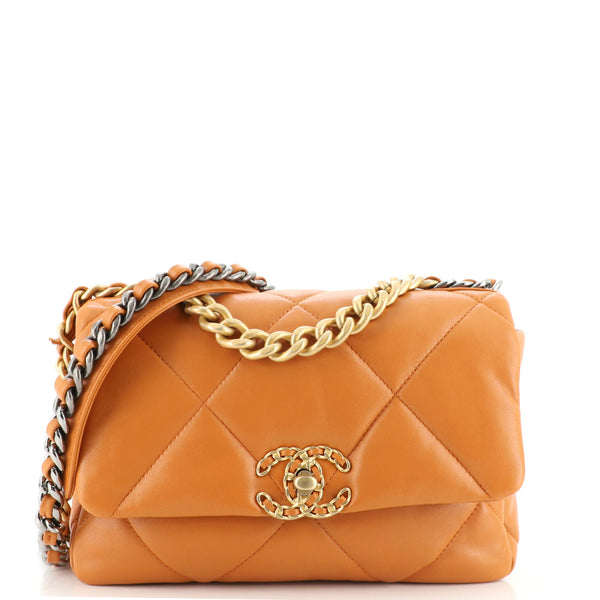 Chanel Quilted Lambskin Leather Medium Chanel 19 Orange