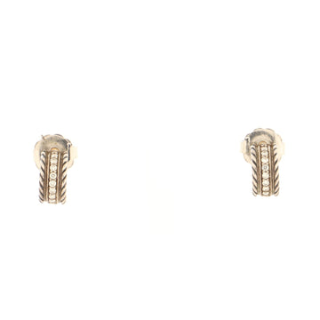 David Yurman Cable Huggie Earrings Sterling Silver and Diamonds