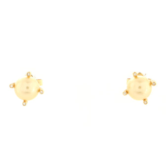 David Yurman Cable Classic Stud Earrings 18K Yellow Gold with Diamonds and South Sea Golden Pearl 9mm
