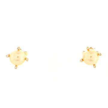 David Yurman Cable Classic Stud Earrings 18K Yellow Gold with Diamonds and South Sea Golden Pearl 9mm