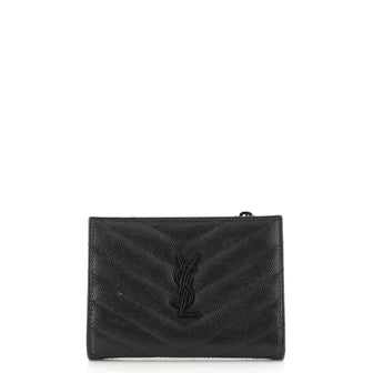 Saint Laurent Classic Monogram Zipped Bifold Wallet Matelasse Chevron Leather Small