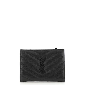 Saint Laurent Classic Monogram Zipped Bifold Wallet Matelasse Chevron Leather Small