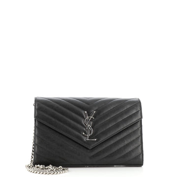 Saint Laurent Classic Monogram Wallet on Chain Matelasse Chevron Leather Medium
