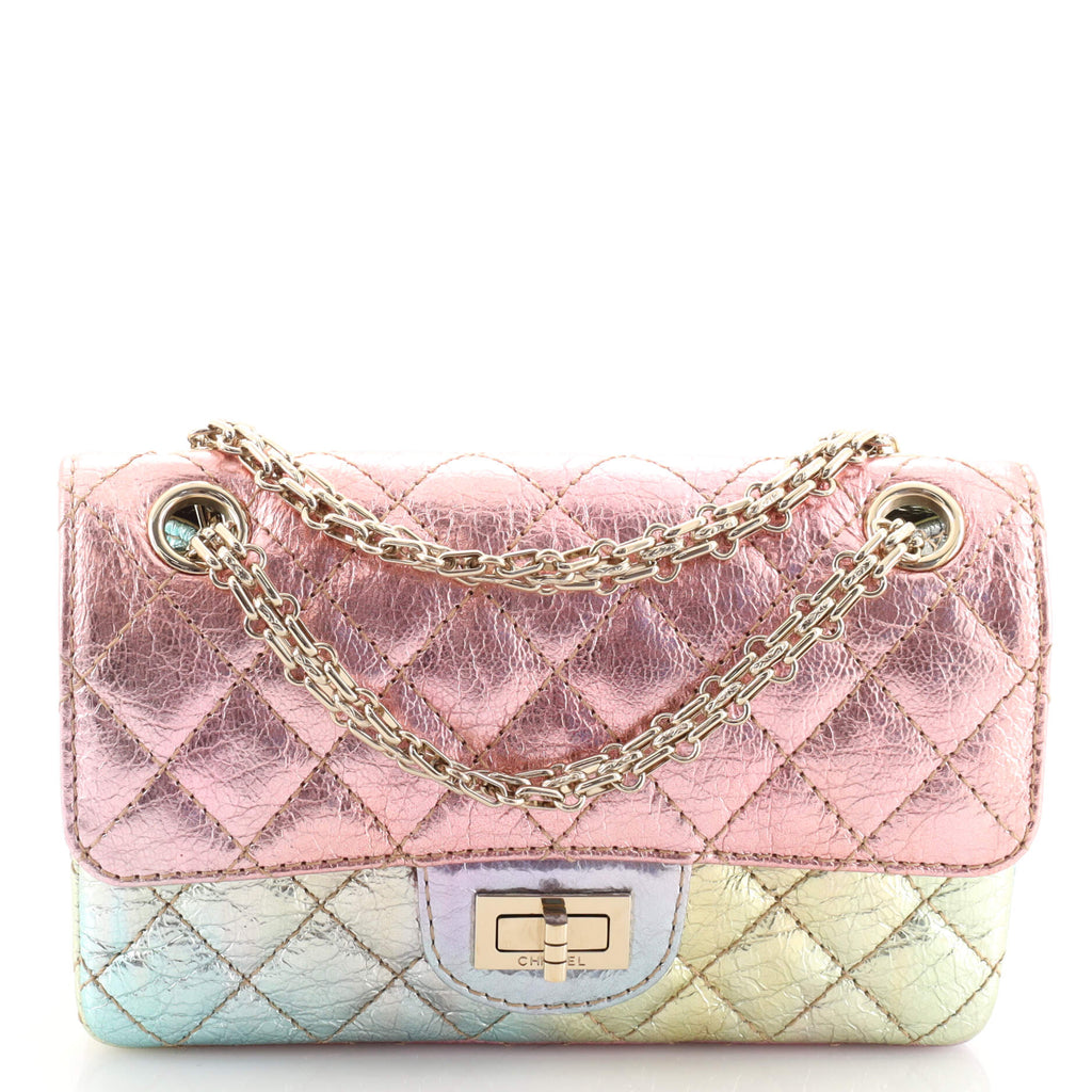 Chanel Mini Reissue/2.55 20A Rainbow Reissue Aged Quilted Calfskin with  shiny light gold hardware