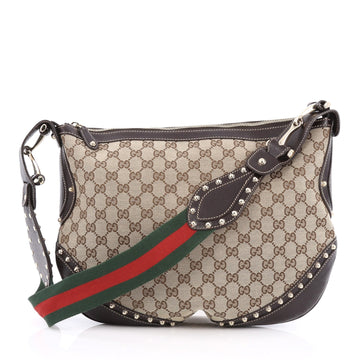 Gucci Pelham Web Hobo Studded GG Canvas Medium Brown