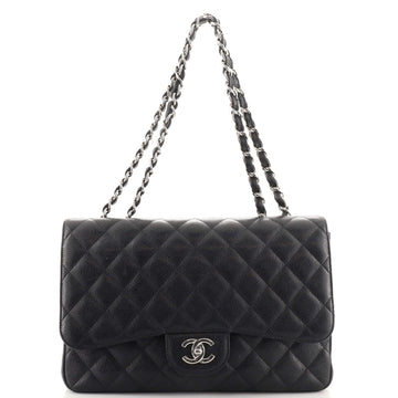 Chanel Vintage Classic Single Flap Bag Quilted Caviar Jumbo