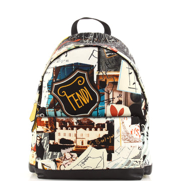 Fendi Karl Kollage Backpack Printed Nylon with Leather