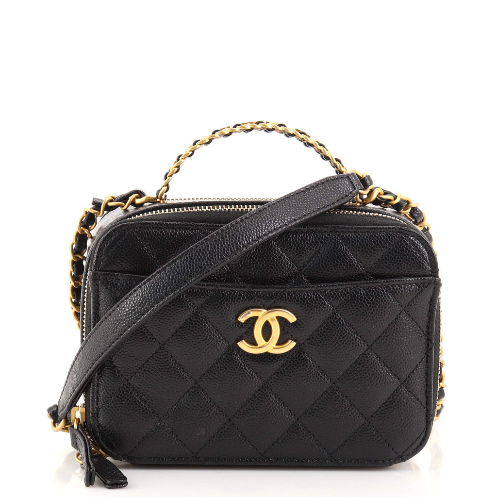 Chanel Pick Me Up Logo Handle Vanity Case Quilted Caviar Mini Black 1783341