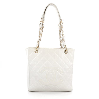 Chanel Petite Shopping Tote Quilted Caviar White 