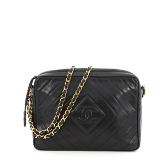 Chanel Vintage Chevron Camera Bag Quilted Leather Small Black