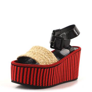Celine Women's Ankle Strap Wedge Platform Sandals Straw and Patent