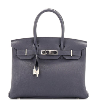 Hermes Birkin Handbag Blue Togo with Palladium Hardware 30