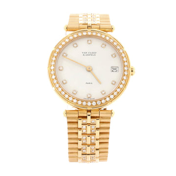 Van Cleef & Arpels Classic Quartz Watch Yellow Gold with Diamond Bezel, Markers and Bracelet 30