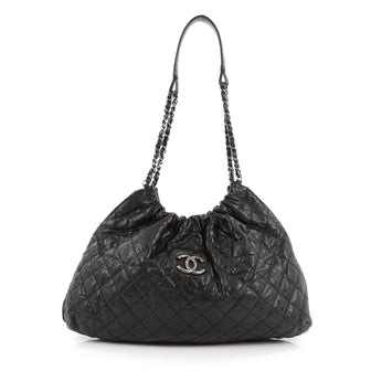 Chanel CC Elastic Shoulder Bag Quilted Glazed Caviar Small Black