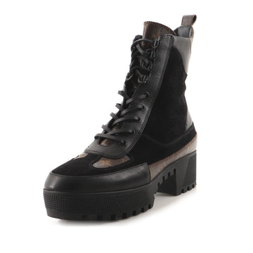 Louis Vuitton Women's Laureate Platform Desert Boots Suede with Monogram Canvas and Leather