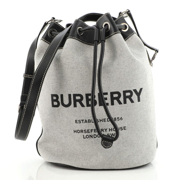 Burberry Drawstring Bucket Tote Bag Horseferry Print Canvas with Leather