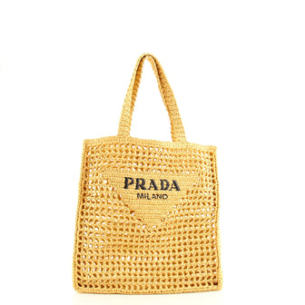 Prada Triangle Logo Open Tote Raffia