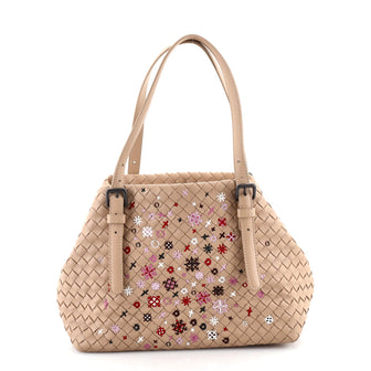 Bottega Veneta Meadow Flower A-Shape Tote Embroidered Intrecciato Nappa Small