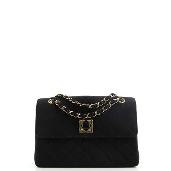 Chanel Vintage Classic Single Flap Turn Lock Bag Quilted Jersey Medium