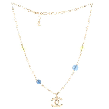 Chanel CC Station Long Necklace Metal and Faux Pearls with Beads and Crystals