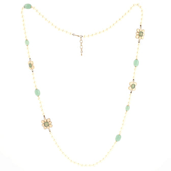 Chanel CC Flowers Long Necklace Metal with Faux Pearls and Gripoix