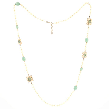 Chanel CC Flowers Long Necklace Metal with Faux Pearls and Gripoix