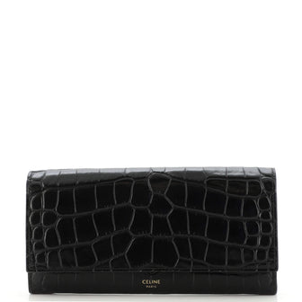 Celine Flap Wallet Crocodile Embossed Calfskin Large