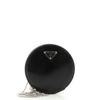 Prada Round Pouch Bag with Chain Brushed Leather Mini