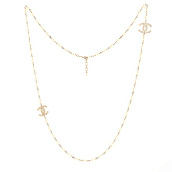 Chanel CC Station Long Necklace Metal with Faux Pearls