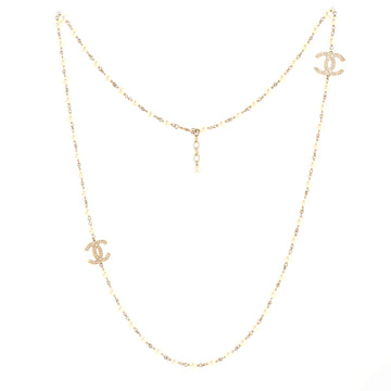 Chanel CC Station Long Necklace Metal with Faux Pearls