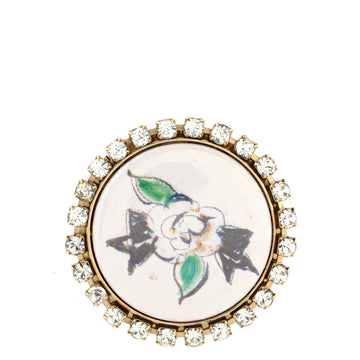 Chanel Round Brooch Printed Resin with Metal and Crystal
