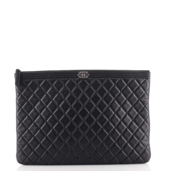 Chanel Boy O Case Clutch Quilted Lambskin Large