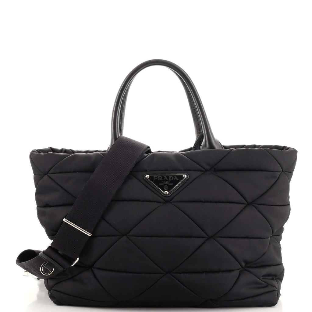 Prada Padded Tote Bag Quilted Re-nylon With Leather Small Auction