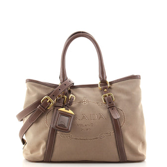 Prada Logo Convertible Tote Canvas with Leather Medium