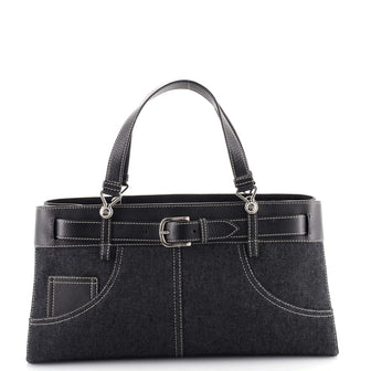 Christian Dior Vintage Trotter Horizontal Tote Denim with Leather Large