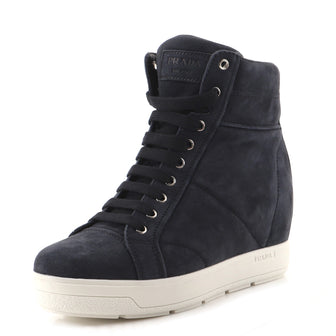 Prada Women's High-Top Wedge Sneakers Suede