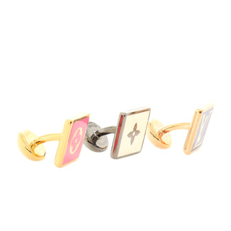 Louis Vuitton 3 Cufflinks Set Enamel Monogram and Metal