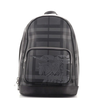 Burberry Front Pocket Backpack London Check Coated Canvas with Leather Medium