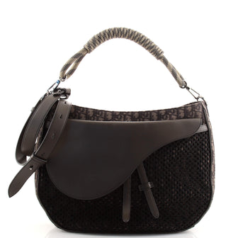 Christian Dior Rope Handle Saddle Soft Bag Oblique Canvas