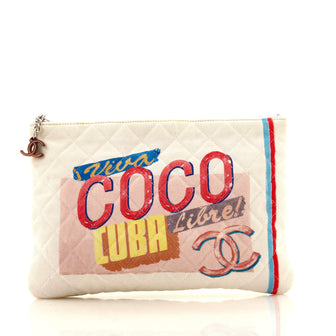 Chanel Coco Cuba Pouch Quilted Printed Canvas Small