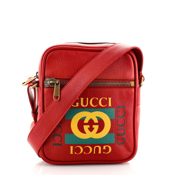 Gucci Logo Zip Messenger Bag Printed Leather Small